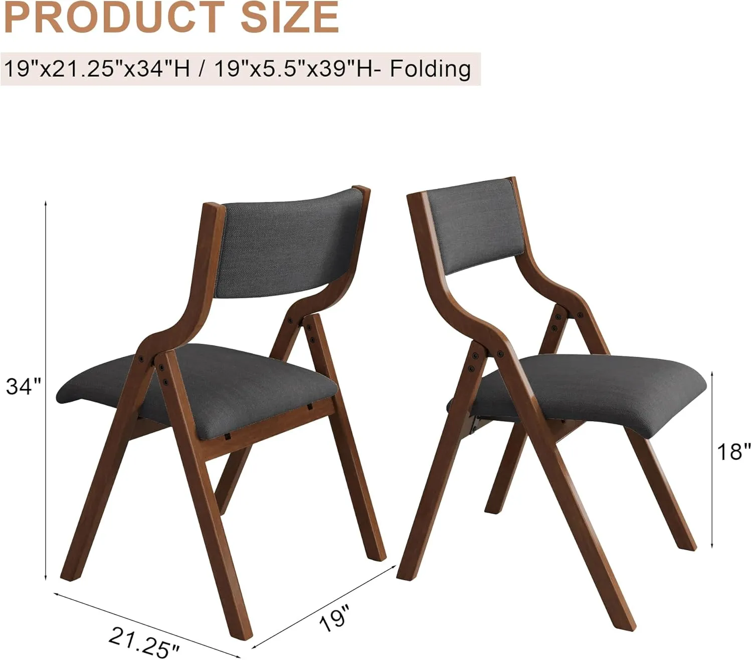 Ball & Cast Upholstered Folding Chairs Set of 2,with Ergonomically Designed Back and Solid Wood Frame,Portable Activity Meeting Chair, for Dining Room,Outdoor Events,No Assembly Required,Grey Walnut