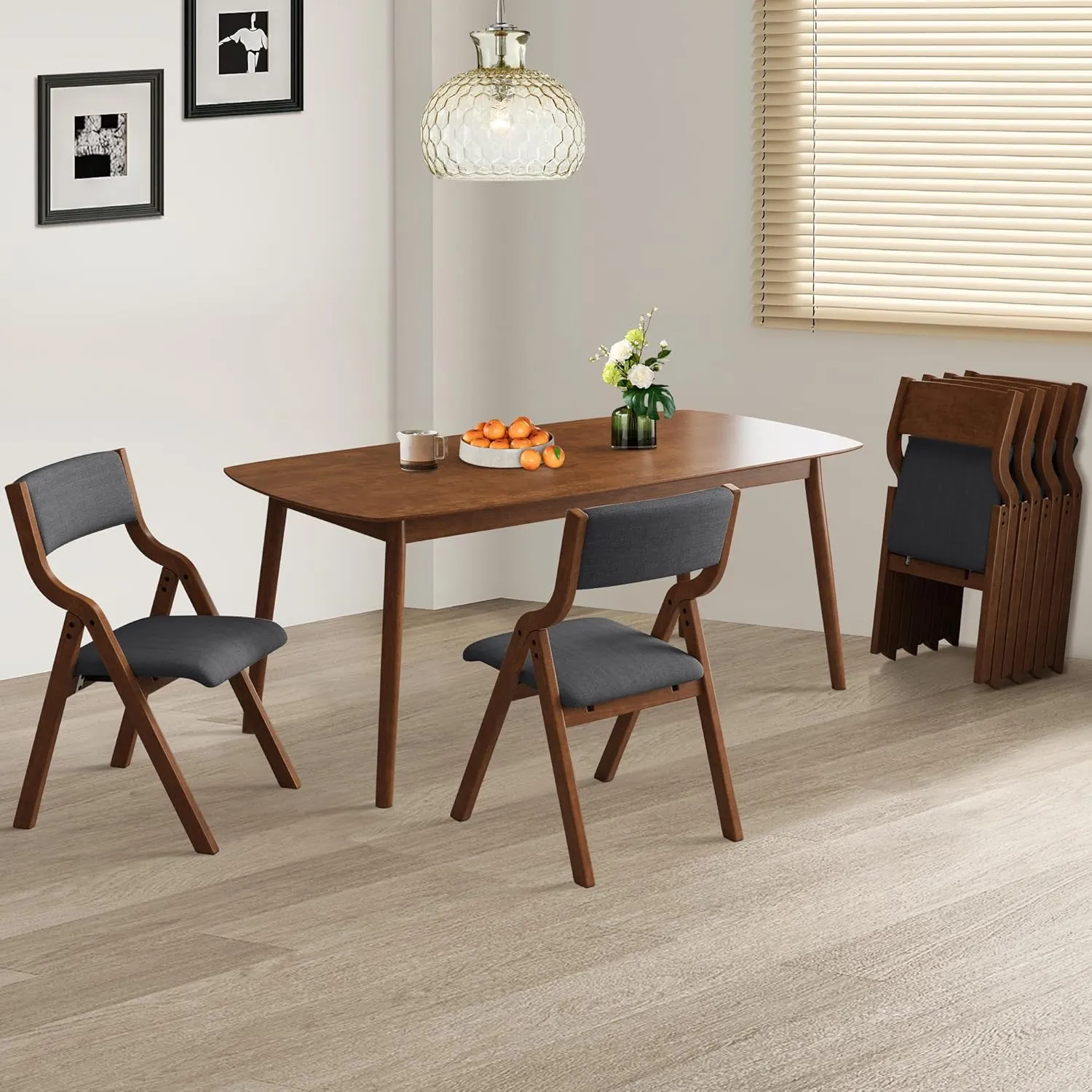 Ball & Cast Upholstered Folding Chairs Set of 2,with Ergonomically Designed Back and Solid Wood Frame,Portable Activity Meeting Chair, for Dining Room,Outdoor Events,No Assembly Required,Grey Walnut