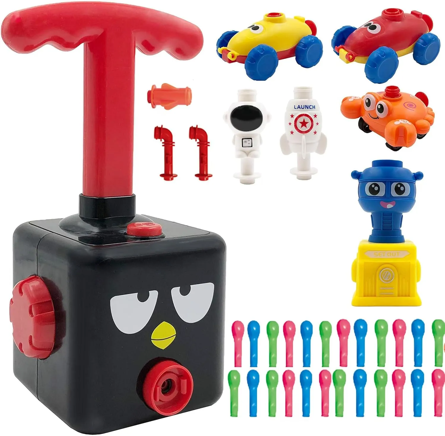 Balloon Car Toy Pump Set, Balloon Launcher Car Toy Set, Balloon Animals Kit with Pump, Balloon Racers Toy with Pump, Balloon Powered Cars, Creative Inflatable Racing Car for Kids (Black Bird)