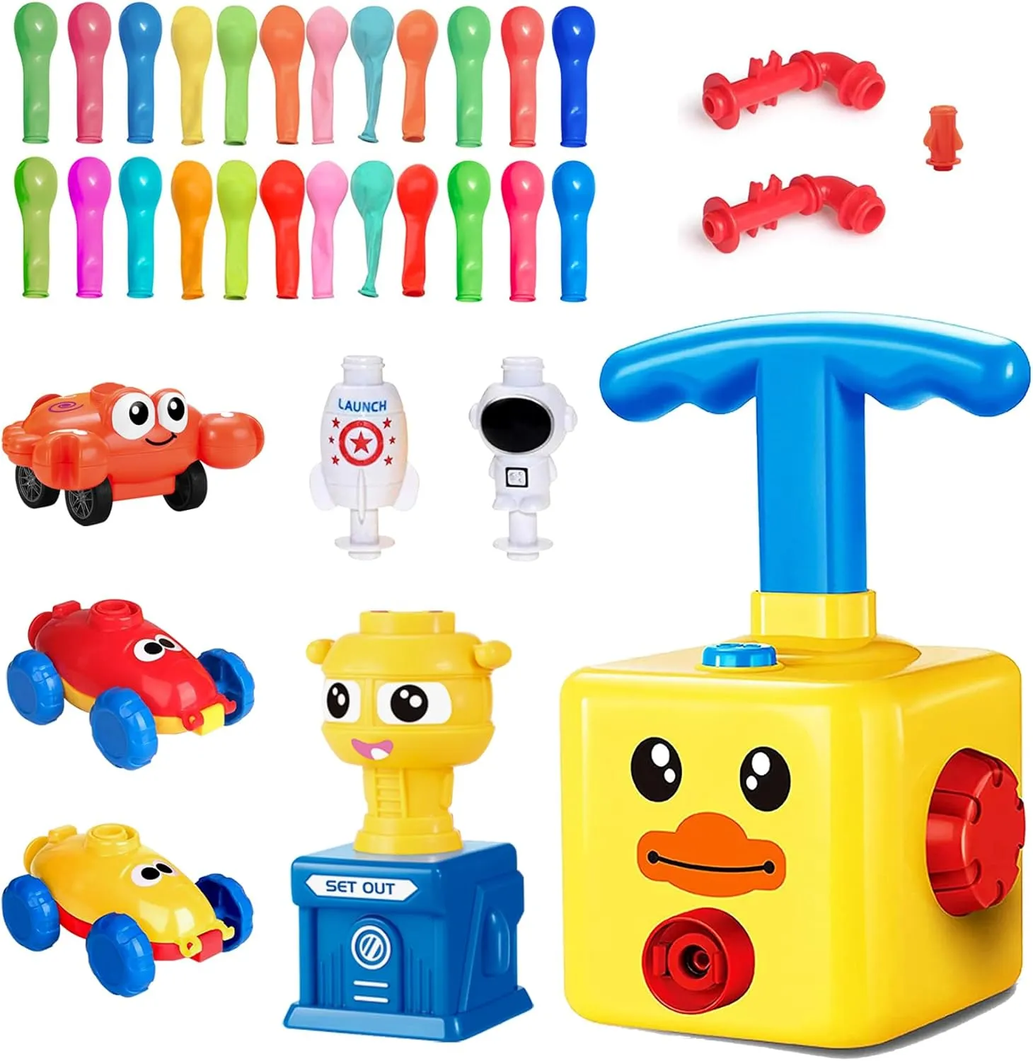 Balloon Car Toy Pump Set, Balloon Launcher Car Toy Set, Balloon Powered Car Toys, Balloon Racers Toy with Pump, Balloon Animals Kit with Pump, Creative Inflatable Racing Car for Kids (Duck)