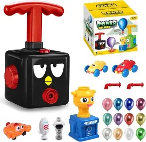 Balloon Powered Car Racers Kit with Pump Balloon Launcher Car Toy Set Rocket Balloons Gift for Kids Boys and Girls Above 3 Years Old(Black)