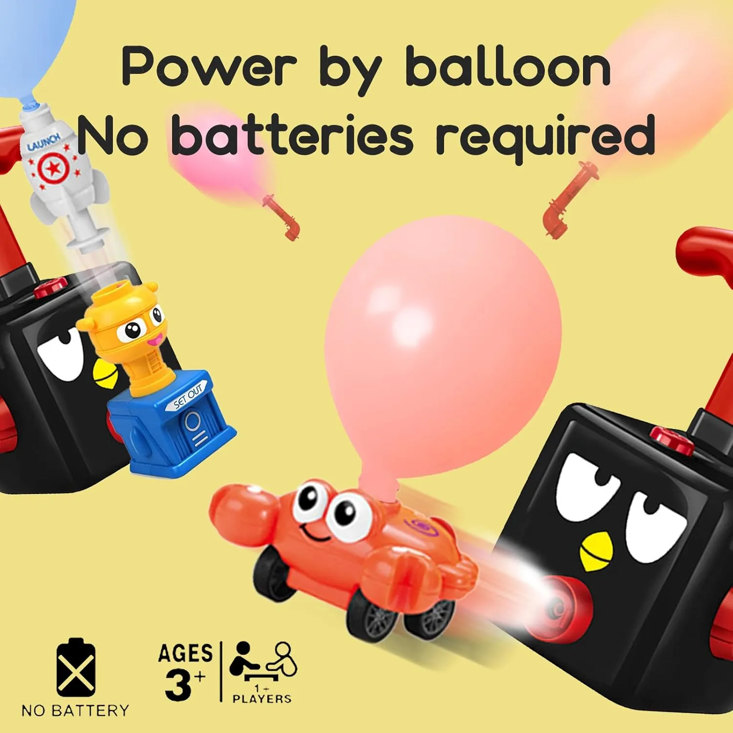 Balloon Powered Car Racers Kit with Pump Balloon Launcher Car Toy Set Rocket Balloons Gift for Kids Boys and Girls Above 3 Years Old(Black)