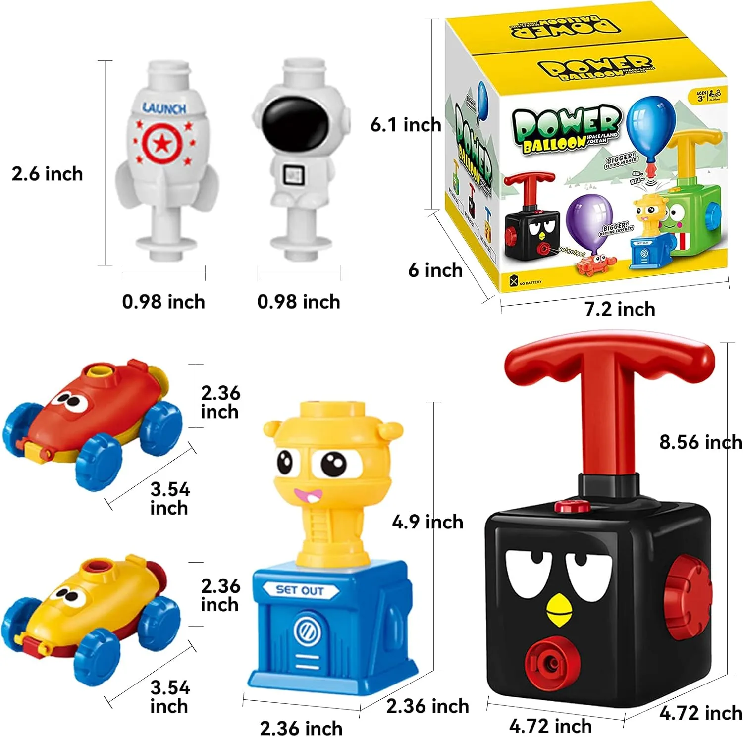 Balloon Powered Car Racers Kit with Pump Balloon Launcher Car Toy Set Rocket Balloons Gift for Kids Boys and Girls Above 3 Years Old(Black)