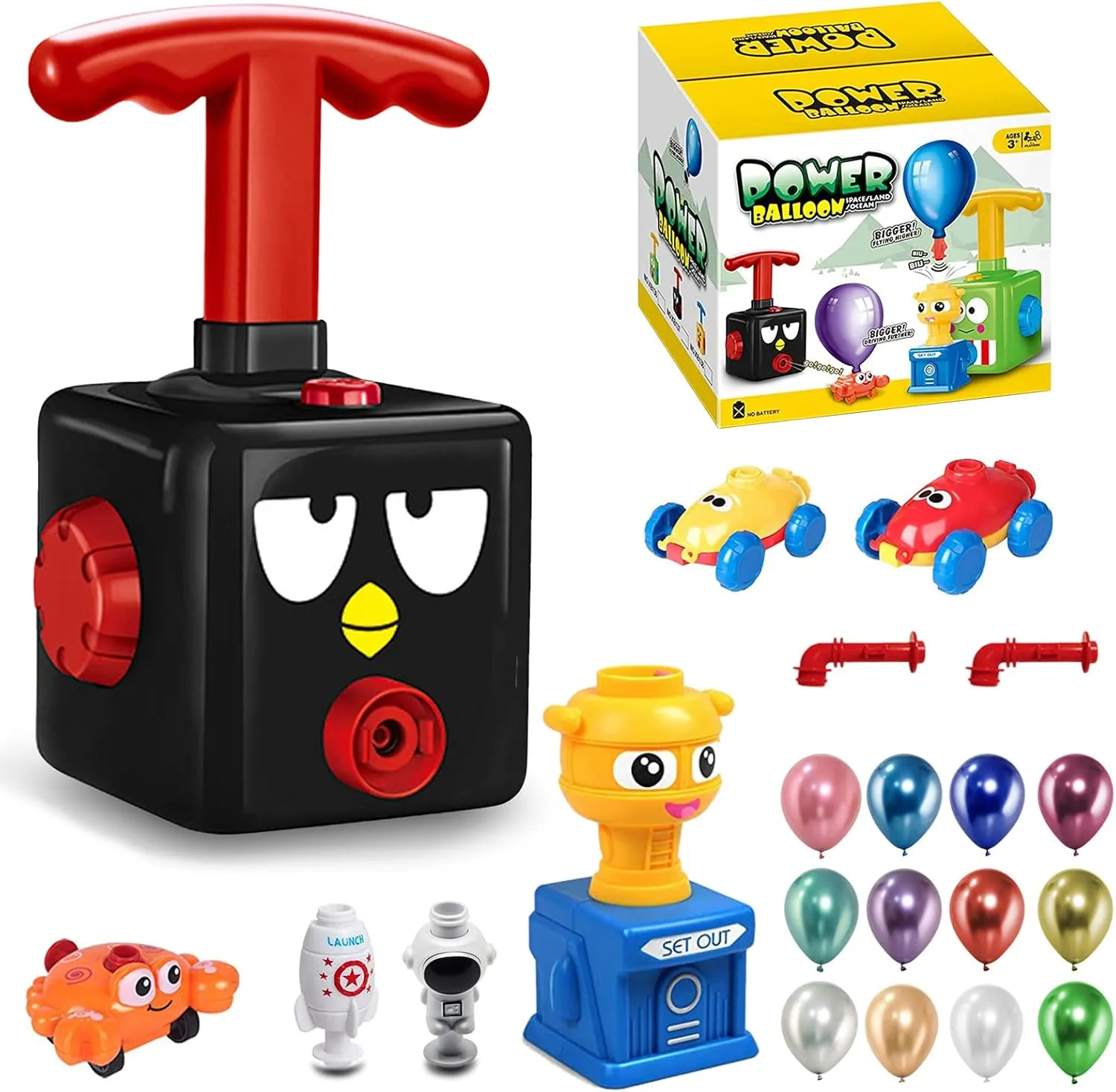 Balloon Powered Car Racers Kit with Pump Balloon Launcher Car Toy Set Rocket Balloons Gift for Kids Boys and Girls Above 3 Years Old(Black)
