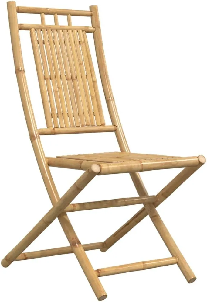 Bamboo Folding Patio Chairs Set of 2 Outdoor Lounge Dining Chairs with Backrest Foldable, Natural Bamboo, 18.1" x 26" x 39"
