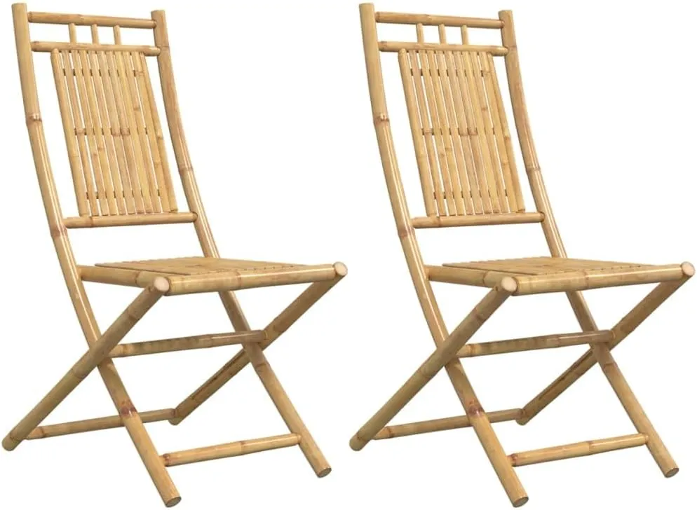 Bamboo Folding Patio Chairs Set of 2 Outdoor Lounge Dining Chairs with Backrest Foldable, Natural Bamboo, 18.1" x 26" x 39"