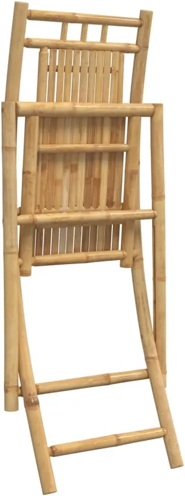 Bamboo Folding Patio Chairs Set of 2 Outdoor Lounge Dining Chairs with Backrest Foldable, Natural Bamboo, 18.1" x 26" x 39"