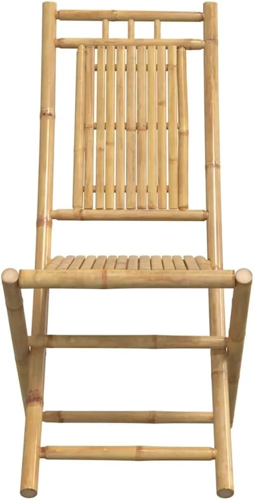 Bamboo Folding Patio Chairs Set of 2 Outdoor Lounge Dining Chairs with Backrest Foldable, Natural Bamboo, 18.1" x 26" x 39"