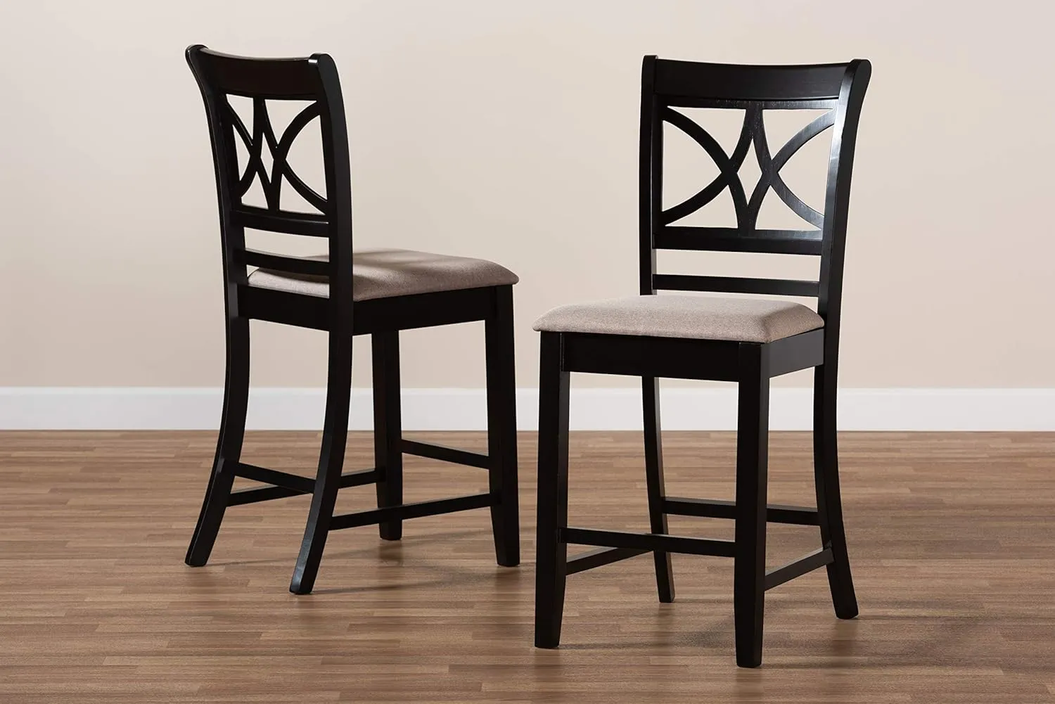 Baxton Studio Chandler Modern and Contemporary Sand Fabric Upholstered and Espresso Brown Finished Wood 2-Piece Counter Height Pub Chair Set