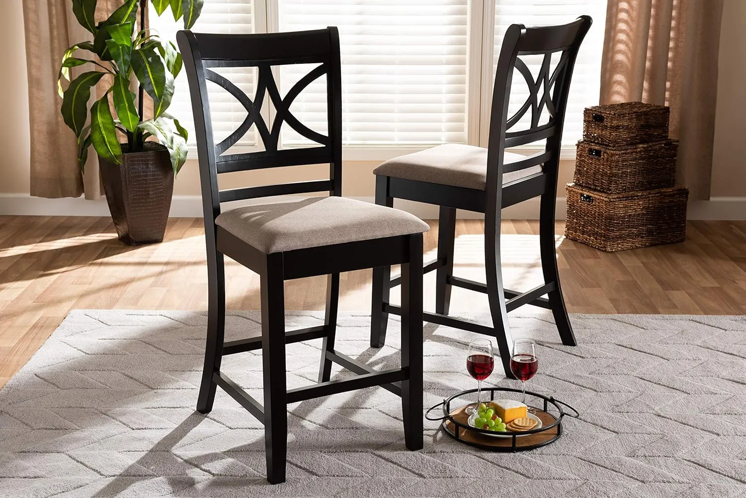 Baxton Studio Chandler Modern and Contemporary Sand Fabric Upholstered and Espresso Brown Finished Wood 2-Piece Counter Height Pub Chair Set