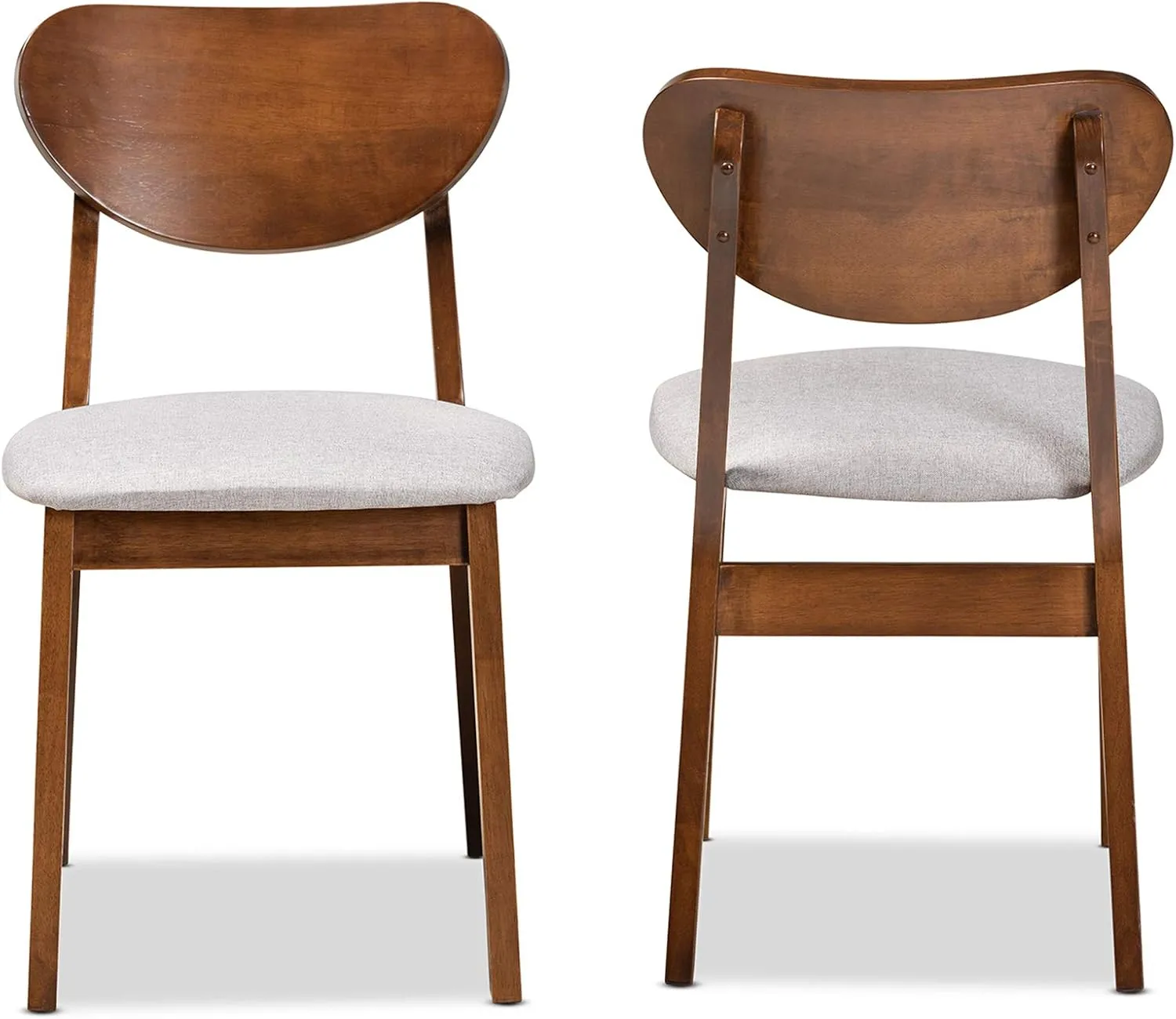 Baxton Studio Damara Mid-Century Modern Grey Fabric Upholstered and Walnut Brown Finished Wood 2-Piece Dining Chair Set