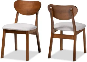 Baxton Studio Damara Mid-Century Modern Grey Fabric Upholstered and Walnut Brown Finished Wood 2-Piece Dining Chair Set