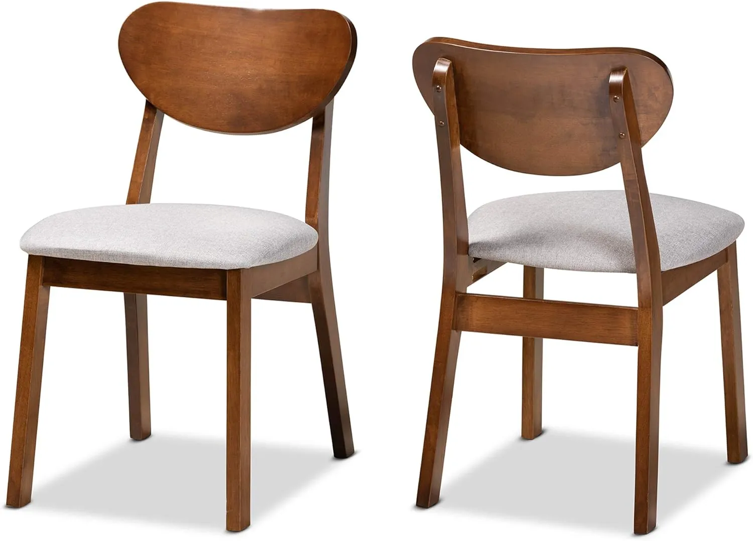 Baxton Studio Damara Mid-Century Modern Grey Fabric Upholstered and Walnut Brown Finished Wood 2-Piece Dining Chair Set