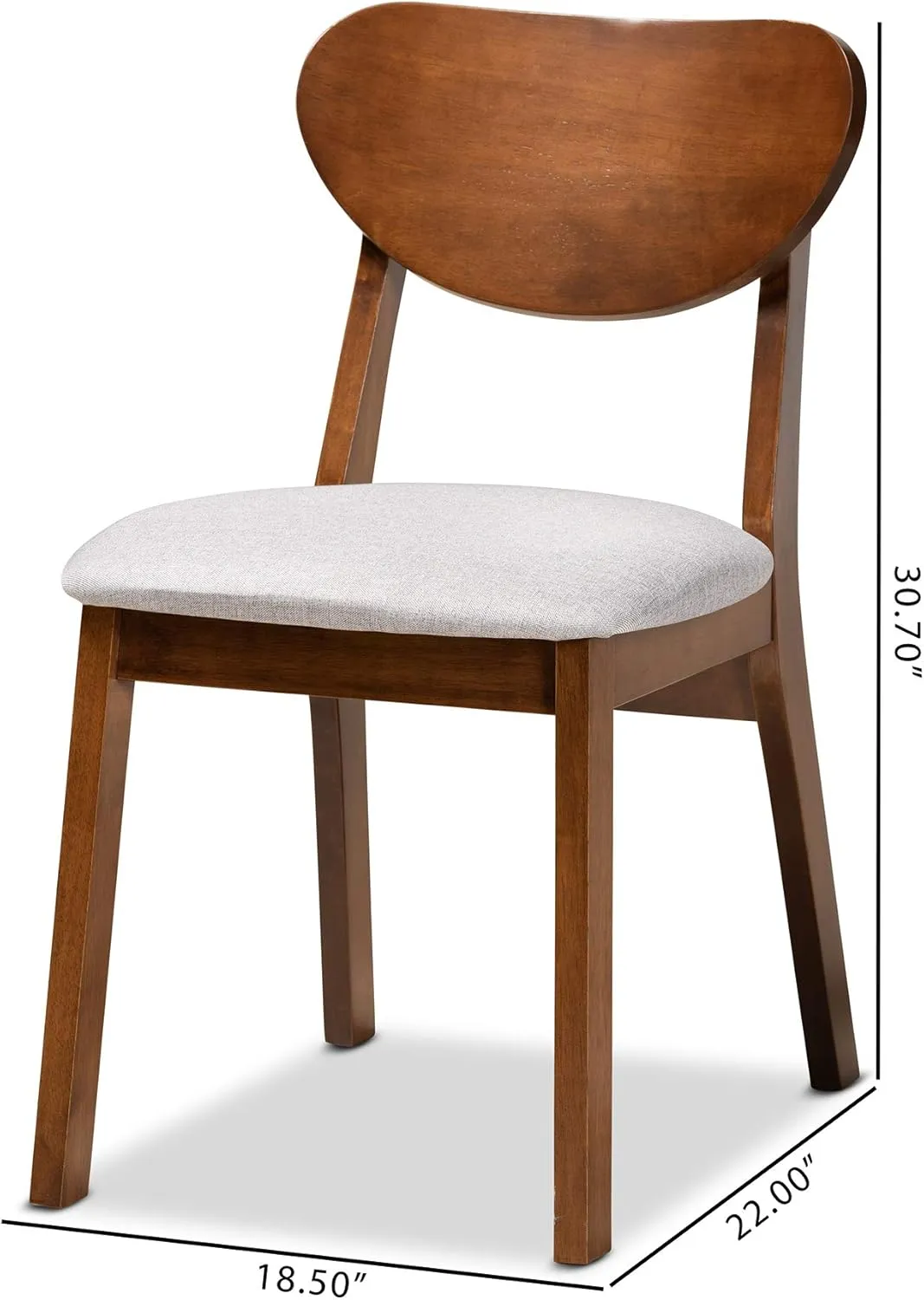 Baxton Studio Damara Mid-Century Modern Grey Fabric Upholstered and Walnut Brown Finished Wood 2-Piece Dining Chair Set