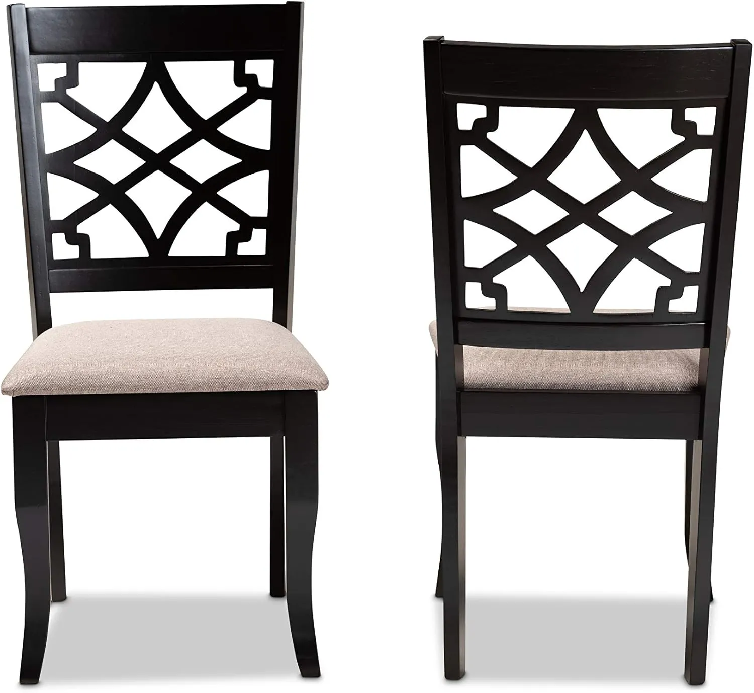 Baxton Studio Mael 2-Piece Modern Dining Chair Set, Sand/Espresso Brown, Oak Wood & Fabric, Upholstered, Open Back, Espresso Brown Finish, Saber Legs, Requires Assembly