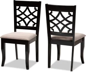 Baxton Studio Mael 2-Piece Modern Dining Chair Set, Sand/Espresso Brown, Oak Wood & Fabric, Upholstered, Open Back, Espresso Brown Finish, Saber Legs, Requires Assembly