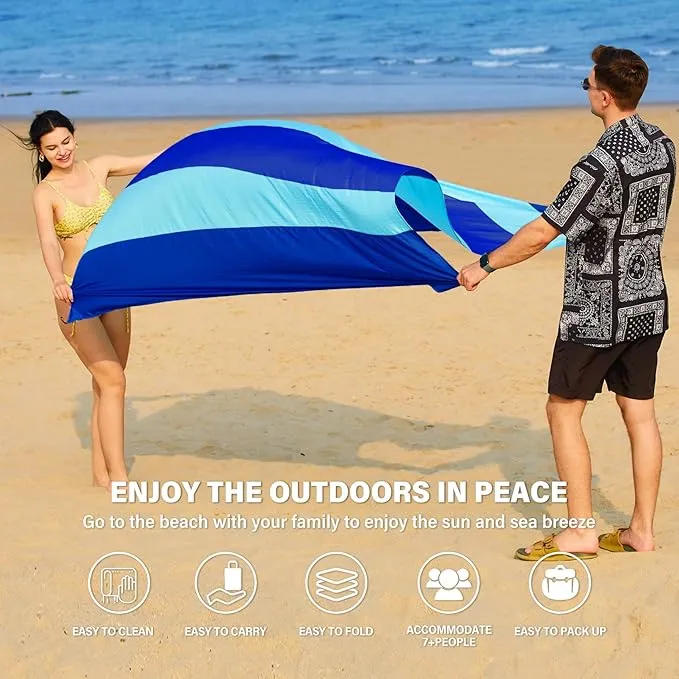 Beach Blanket Oversized Extra Large 10'X 9',Waterproof Sandproof Beach Blanket 2-8 Adults Lightweight Durable for Travel Camping Hiking Picnic (10'X 9', Blue2)