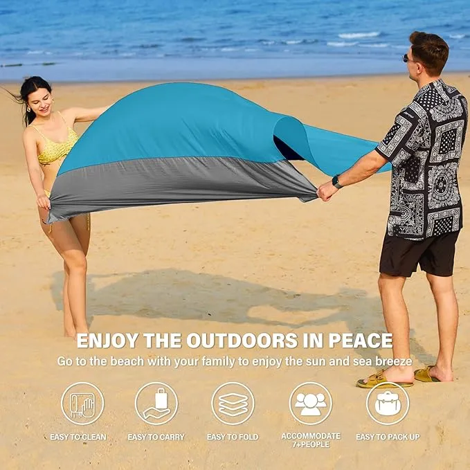 Beach Blanket Oversized Extra Large 10'X 9',Waterproof Sandproof Beach Blanket 2-8 Adults Lightweight Durable for Travel Camping Hiking Picnic (10'X 9', Blue&Grey)