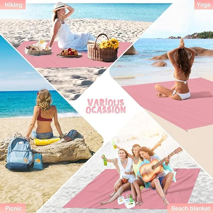 Beach Blanket Waterproof Sandproof 1-7 Adult Oversized 78 '' × 81 '' Lightweight Durable Compact Sand Free Beach Mat for Travel Camping Hiking Picnic Blanket Extra Large