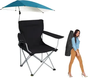 Beach Chair with Umbrella, Folding Beach Chairs for Adults with Canopy Shade, UPF 50  Adjustable Heavy Duty Camping Lawn Chair with Cup Holder Carry Bag for Outdoor Picnic Fishing BBQ (Black)