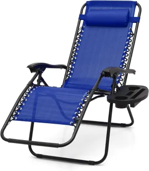 Beach Chairs Portable Zero Gravity Chair - Outdoor Foldable Recliner, Detachable Tray & Ergonomic Headrest, CAAP-BCC-C1P-BL