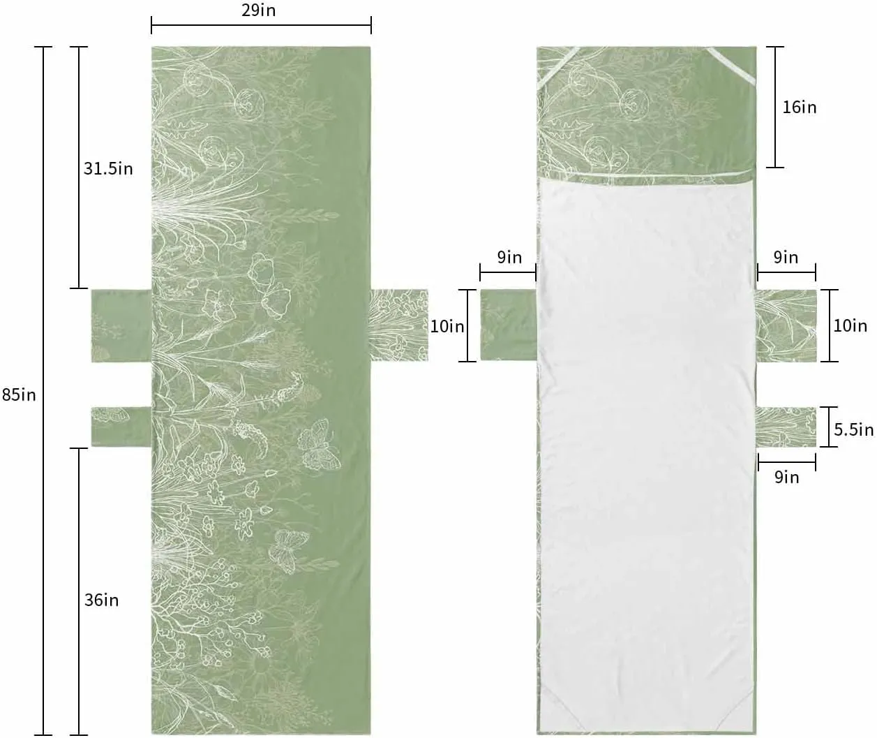 Beach Pool Patio Lounge Chaise Chair Cover Towel With Pockets,Green Flower Absorbent & Quick Dry Microfiber Towel Cover Bag Summer Travel Accessories for Sunbathing Botanical Plant Leaf Herb Aesthetic