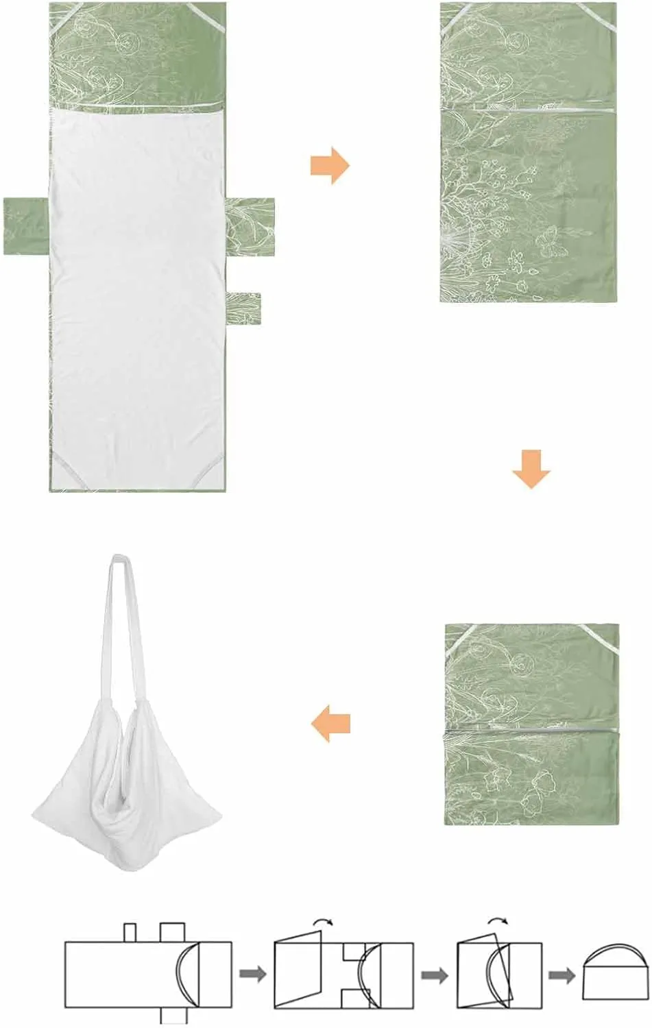 Beach Pool Patio Lounge Chaise Chair Cover Towel With Pockets,Green Flower Absorbent & Quick Dry Microfiber Towel Cover Bag Summer Travel Accessories for Sunbathing Botanical Plant Leaf Herb Aesthetic
