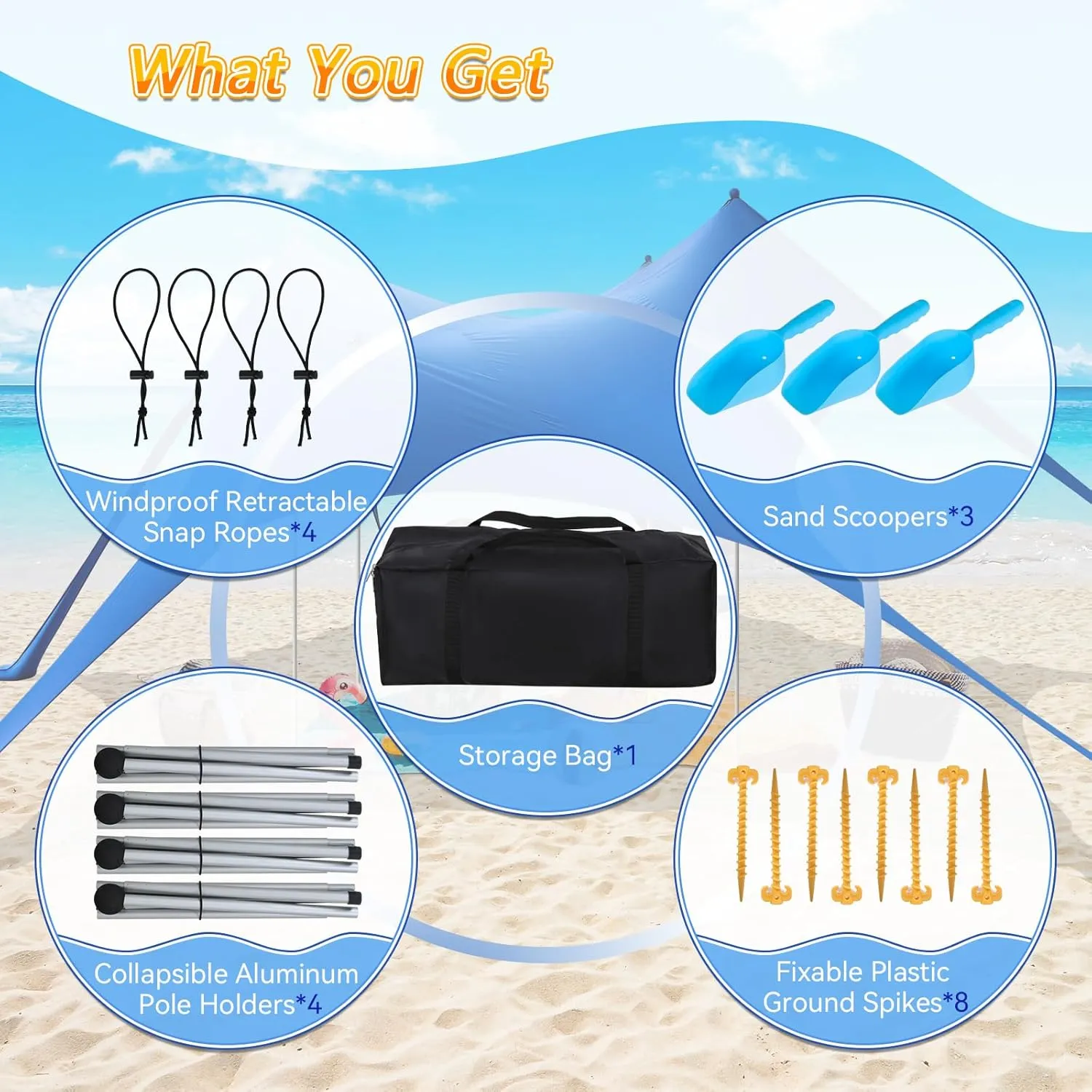 Beach Tent Sun Shelter,UPF 50  Protection Sun Shade Canopy with 6 Sand Bags,4 Support Poles, Portable 13×20FT Outdoor Canopy Tent for Beach Camping,Fishing,Picnic (Dark Blue)