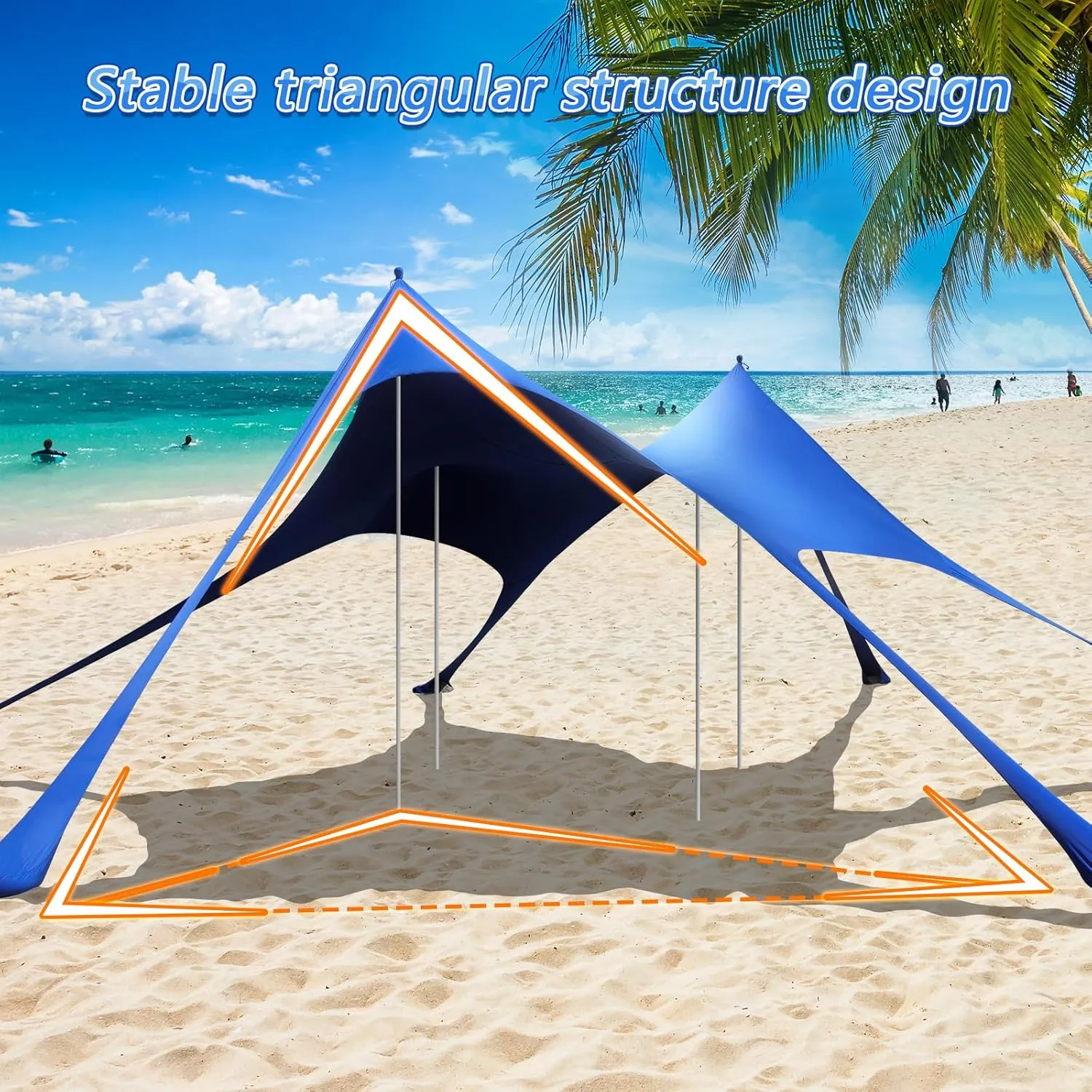 Beach Tent Sun Shelter,UPF 50  Protection Sun Shade Canopy with 6 Sand Bags,4 Support Poles, Portable 13×20FT Outdoor Canopy Tent for Beach Camping,Fishing,Picnic (Dark Blue)