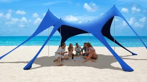 Beach Tent Sun Shelter,UPF 50  Protection Sun Shade Canopy with 6 Sand Bags,4 Support Poles, Portable 13×20FT Outdoor Canopy Tent for Beach Camping,Fishing,Picnic (Dark Blue)
