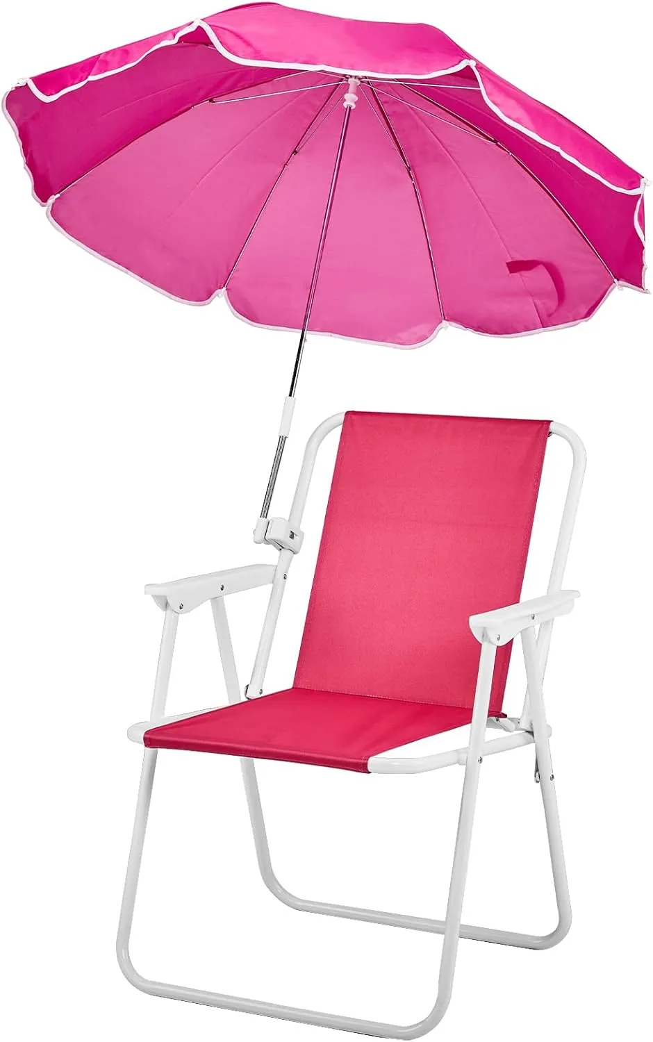 Beach Umbrella Chair for Adults, Folding Heavy Duty Camping Chair,Lightweight High Back Beach Lounge Chairs Shade Chair with Hard Armrest for Beach Lawn Concert - Pink
