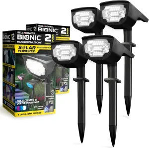 Bell Howell Bionic Burst Solar Lights Outdoor Waterproof IP67 Path Lights, Landscape Outdoor Solar Lights for Yard Auto On/Off LED Bulbs, Wireless, Multicolor, Adjustable Light 4 Pieces