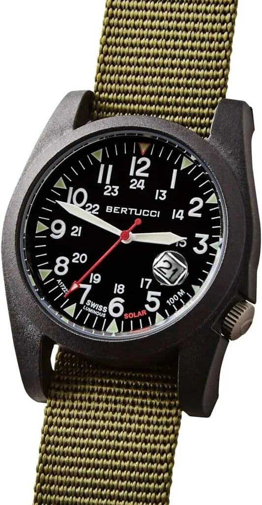 BERTUCCI A-3PS Solar Field Watch | Optic White Dial/Black Case | Nylon Band