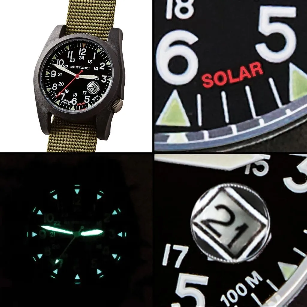 BERTUCCI A-3PS Solar Field Watch | Optic White Dial/Black Case | Nylon Band
