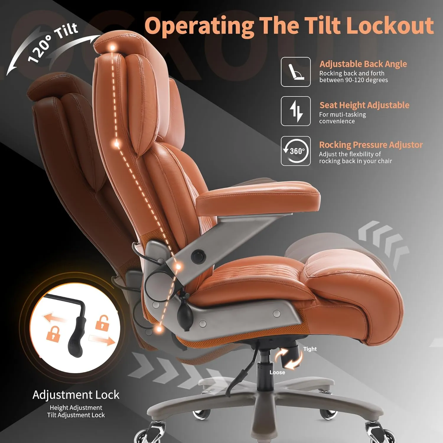 Big and Tall Office Chair 500lbs - Adjustable Headrest&Lumbar Support, 3D Flip Arms, Large Wheels &Heavy Duty Metal Base, Ergonomic High Back Computer Chair Desk Chair, Thick Padded Extra Wide Seat