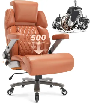 Big and Tall Office Chair 500lbs - Adjustable Headrest&Lumbar Support, 3D Flip Arms, Large Wheels &Heavy Duty Metal Base, Ergonomic High Back Computer Chair Desk Chair, Thick Padded Extra Wide Seat