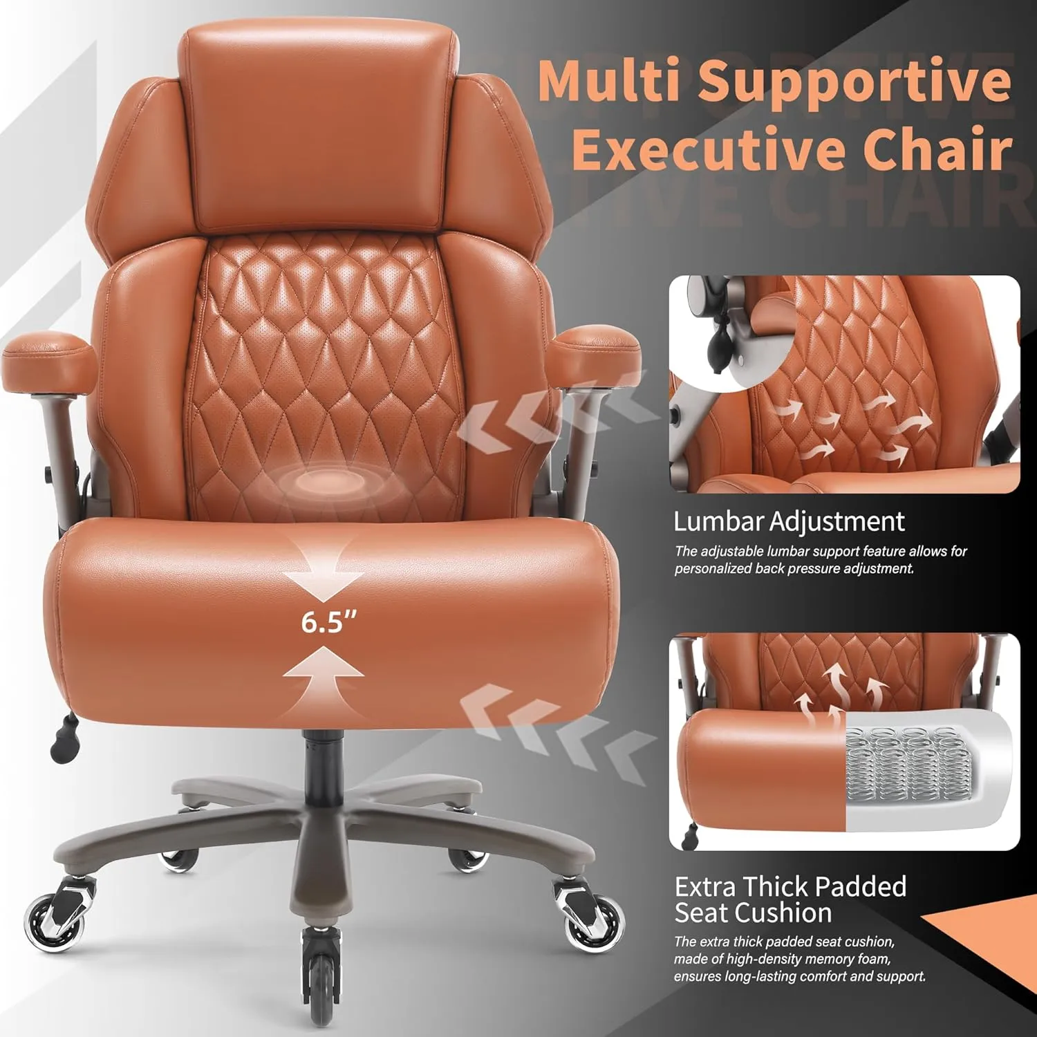 Big and Tall Office Chair 500lbs - Adjustable Headrest&Lumbar Support, 3D Flip Arms, Large Wheels &Heavy Duty Metal Base, Ergonomic High Back Computer Chair Desk Chair, Thick Padded Extra Wide Seat