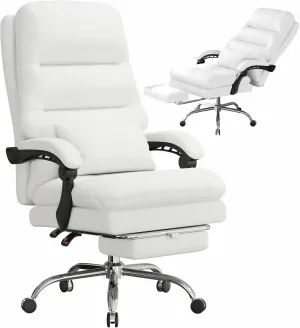 Big and Tall Office Chair - Ergonomic 400LBS PU Leather Computer Chair With Foot Rest and Lumbar Pillow (White)