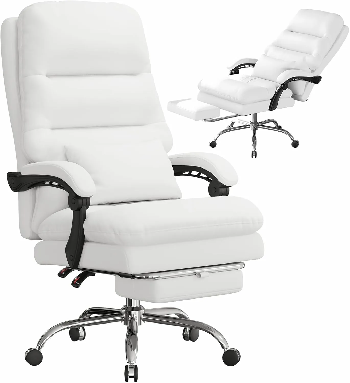 Big and Tall Office Chair - Ergonomic 400LBS PU Leather Computer Chair With Foot Rest and Lumbar Pillow (White)