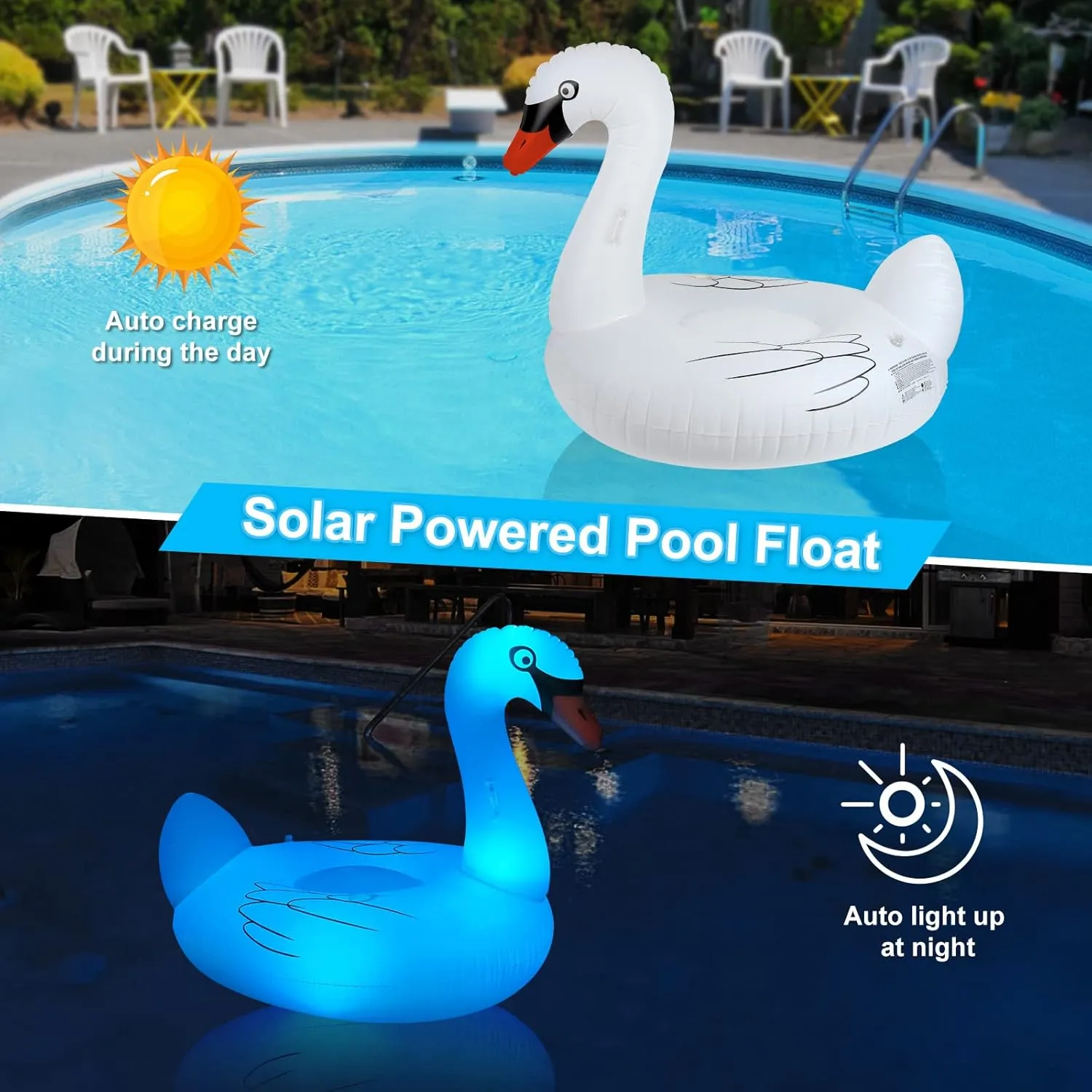 Big Swan Pool Floats Solar Powered Flamingo Pool Floats Adult w/LED Color Changing Lights, 69'' Large Inflatable Pool Floaties w/Cup Holder, Turtle Lake Float Lounger