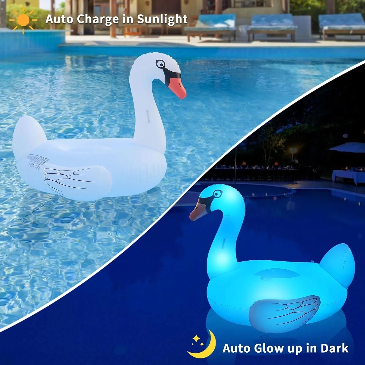 Big Swan Pool Floats Solar Powered Flamingo Pool Floats Adult w/LED Color Changing Lights, 69'' Large Inflatable Pool Floaties w/Cup Holder, Turtle Lake Float Lounger