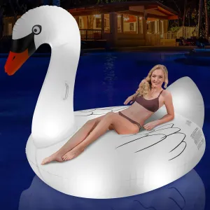 Big Swan Pool Floats Solar Powered Flamingo Pool Floats Adult w/LED Color Changing Lights, 69'' Large Inflatable Pool Floaties w/Cup Holder, Turtle Lake Float Lounger