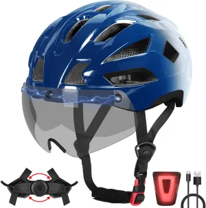 Bike Helmet Adult for Men, Lightweight Ebike Helmet with LED Light & Magnetic Goggles, USB Charging Cable Included, Cycling Helmet for Adult with Adjustable Dial Fit 58-62cm