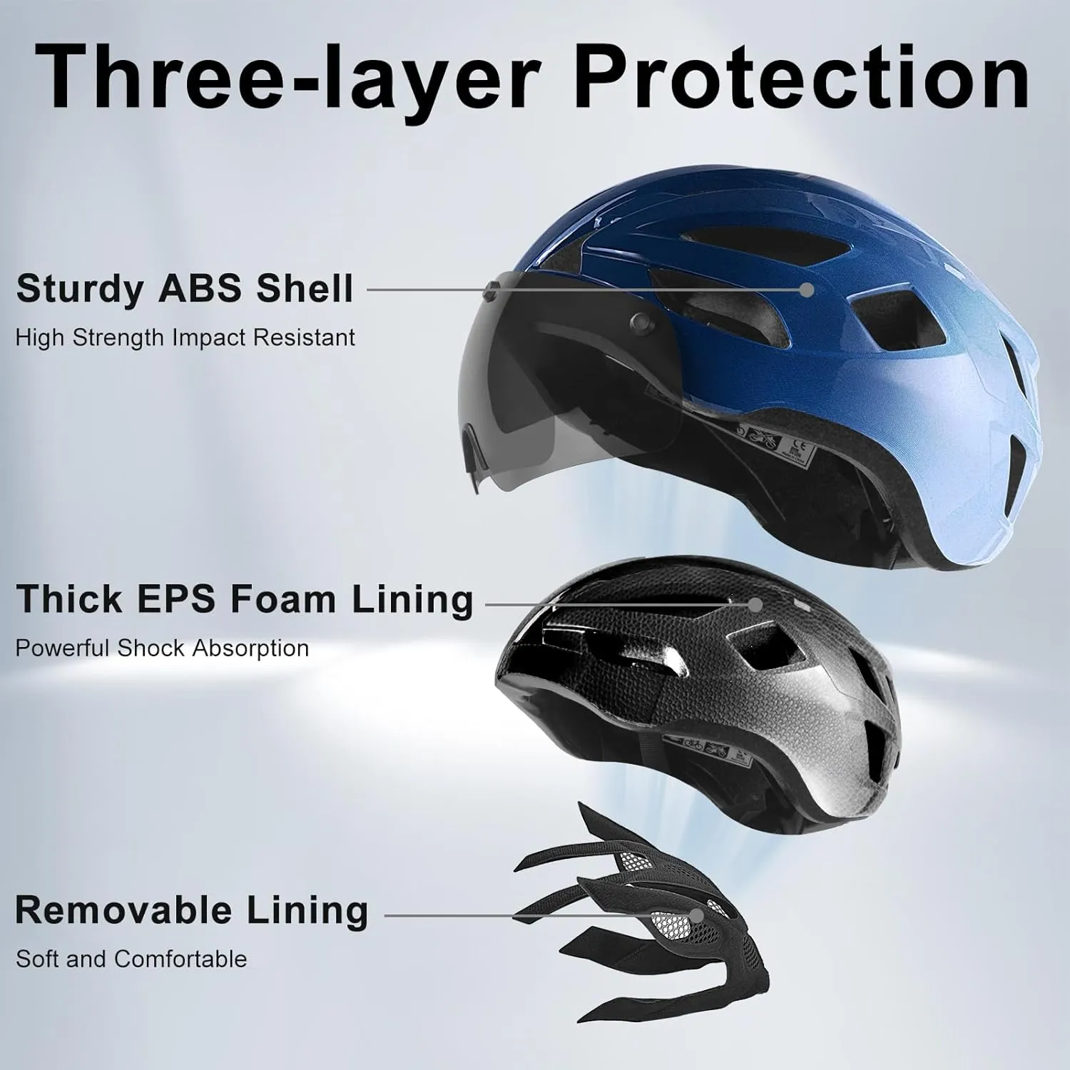 Bike Helmet Adult for Men, Lightweight Ebike Helmet with LED Light & Magnetic Goggles, USB Charging Cable Included, Cycling Helmet for Adult with Adjustable Dial Fit 58-62cm