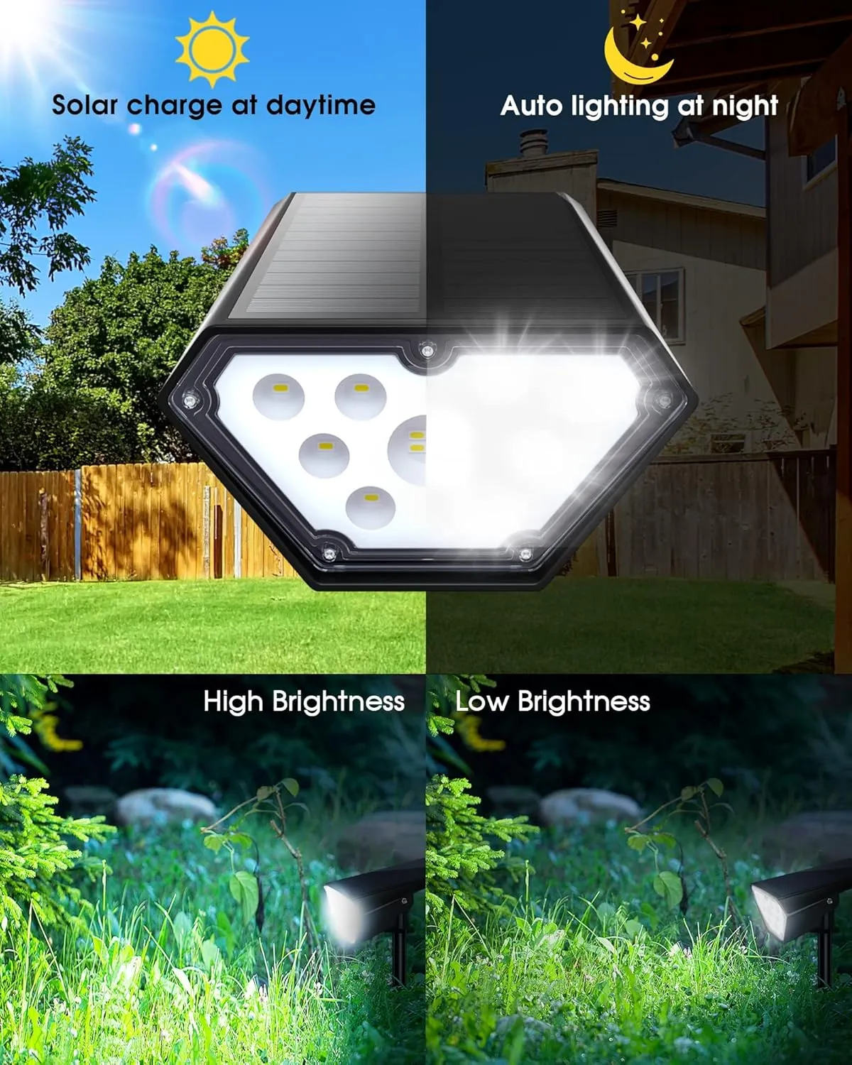 Biling Solar Spot Lights - 2-in-1 Outdoor Landscape Lights, 12 LED Bulbs - Solar Powered, IP67 Waterproof & Adjustable for Patio, Pathway, Yard, Garden, Driveway & Pool