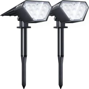 Biling Solar Spot Lights Outdoor, 2-in-1 Solar Landscape Lights 12 LED Bulbs Solar Powered IP67 Waterproof Adjustable Wall Light for Patio Pathway Yard Garden Driveway Pool - White（2pack）
