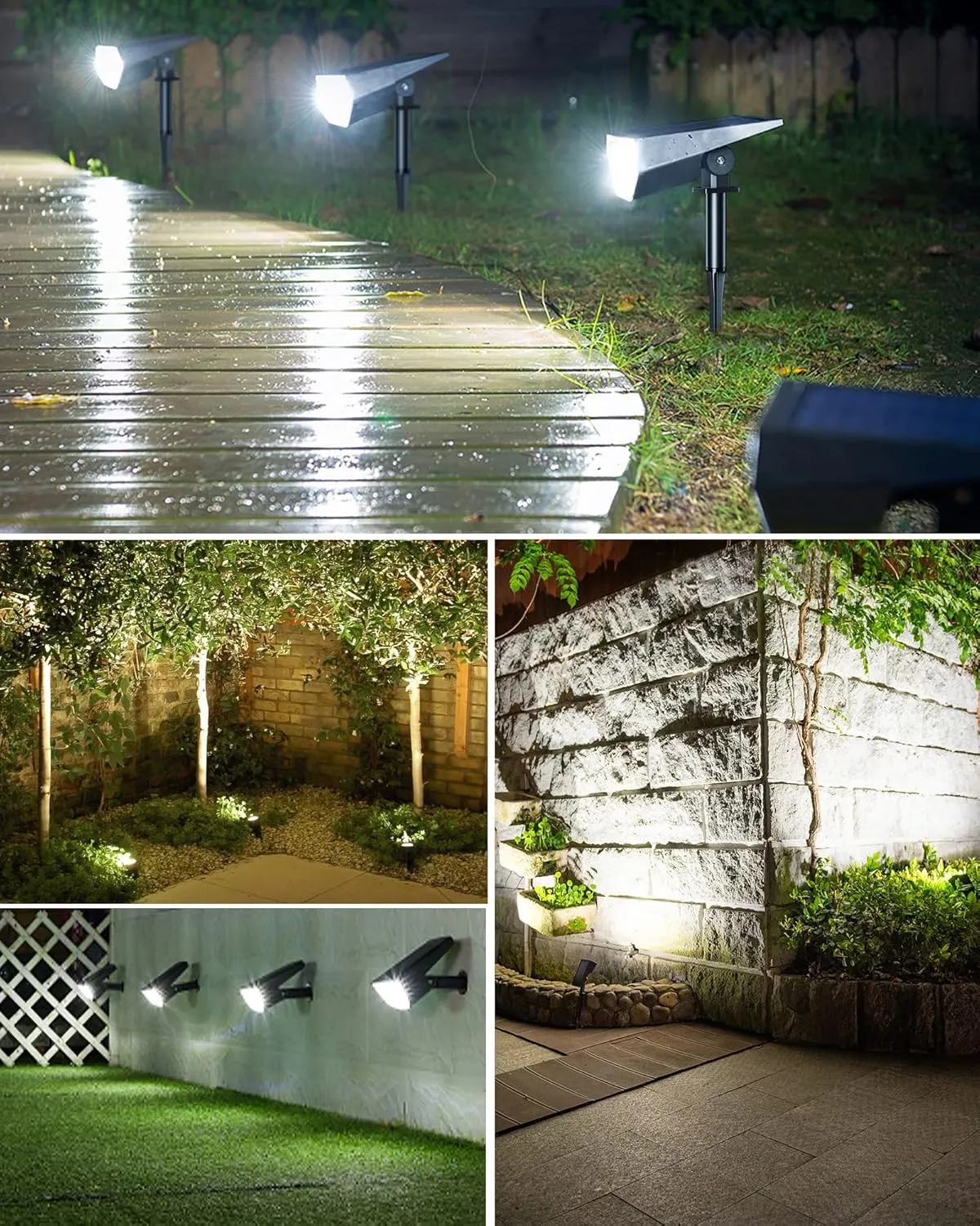 Biling Solar Spot Lights Outdoor, 2-in-1 Solar Landscape Lights 12 LED Bulbs Solar Powered IP67 Waterproof Adjustable Wall Light for Patio Pathway Yard Garden Driveway Pool - White（2pack）
