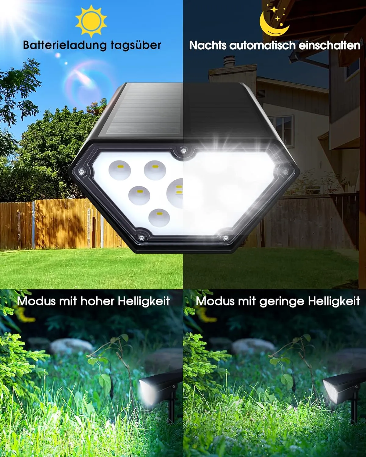 Biling Solar Spot Lights Outdoor, 2-in-1 Solar Landscape Lights 12 LED Bulbs Solar Powered IP67 Waterproof Adjustable Wall Light for Patio Pathway Yard Garden Driveway Pool - White（2pack）