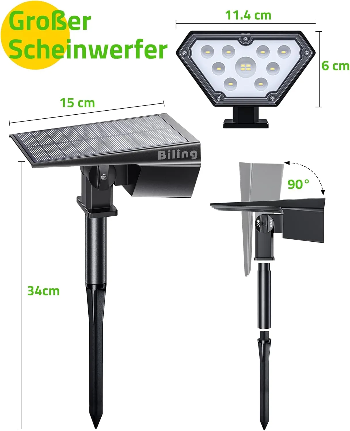 Biling Solar Spot Lights Outdoor, 2-in-1 Solar Landscape Lights 12 LED Bulbs Solar Powered IP67 Waterproof Adjustable Wall Light for Patio Pathway Yard Garden Driveway Pool - White（2pack）