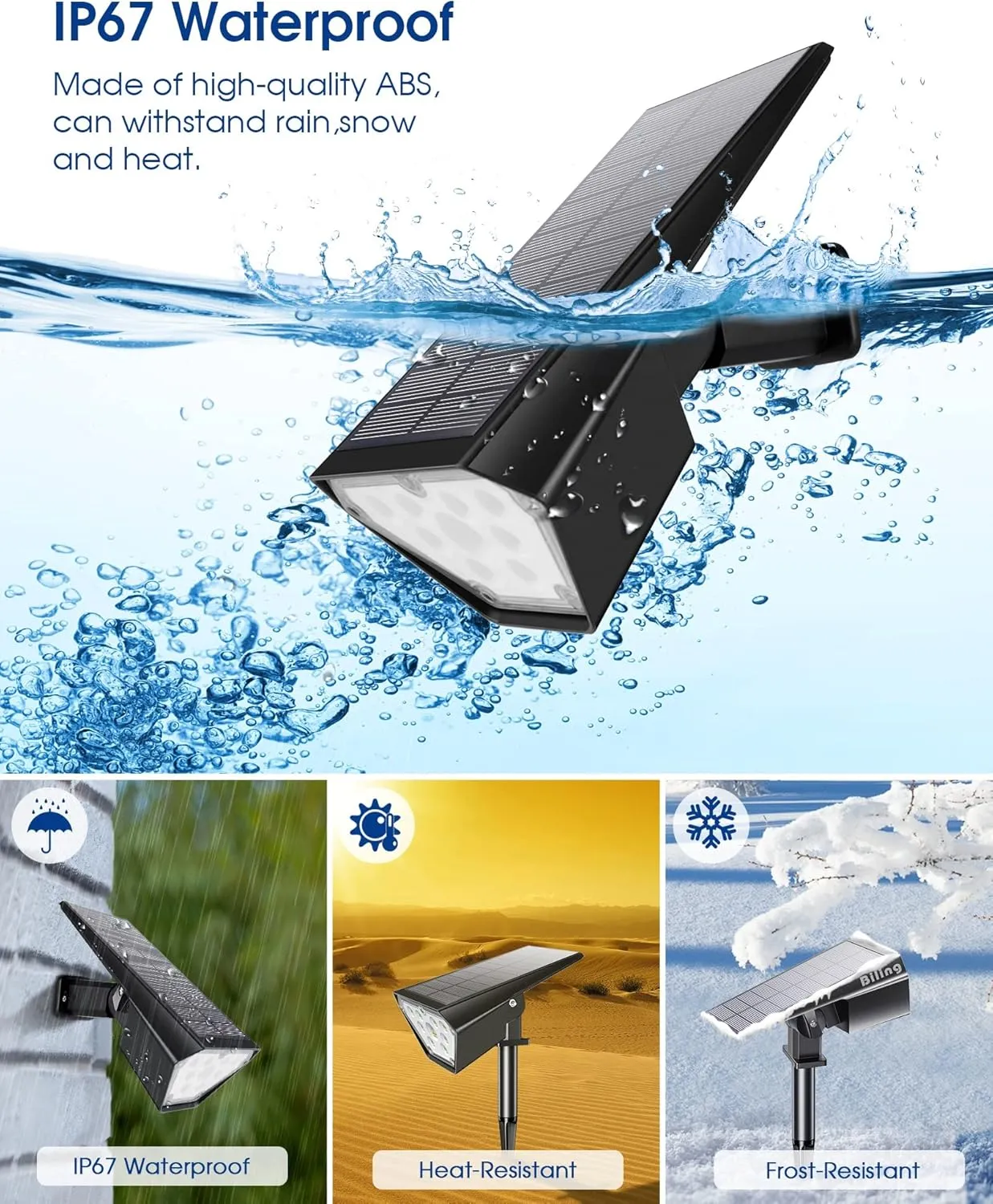 Biling Solar Spot Lights Outdoor, Bright 700 Lumen IP67 Waterproof Adjustable Landscape Lights for Patio Pathway Yard Garden Driveway Pool - Warm White (10 Pack)